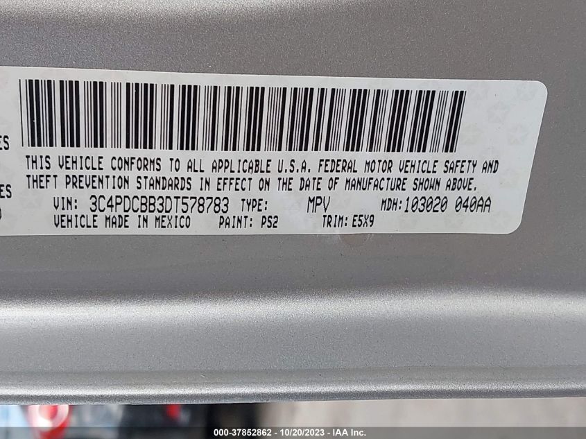 2013 DODGE JOURNEY SXT - 3C4PDCBB3DT578783