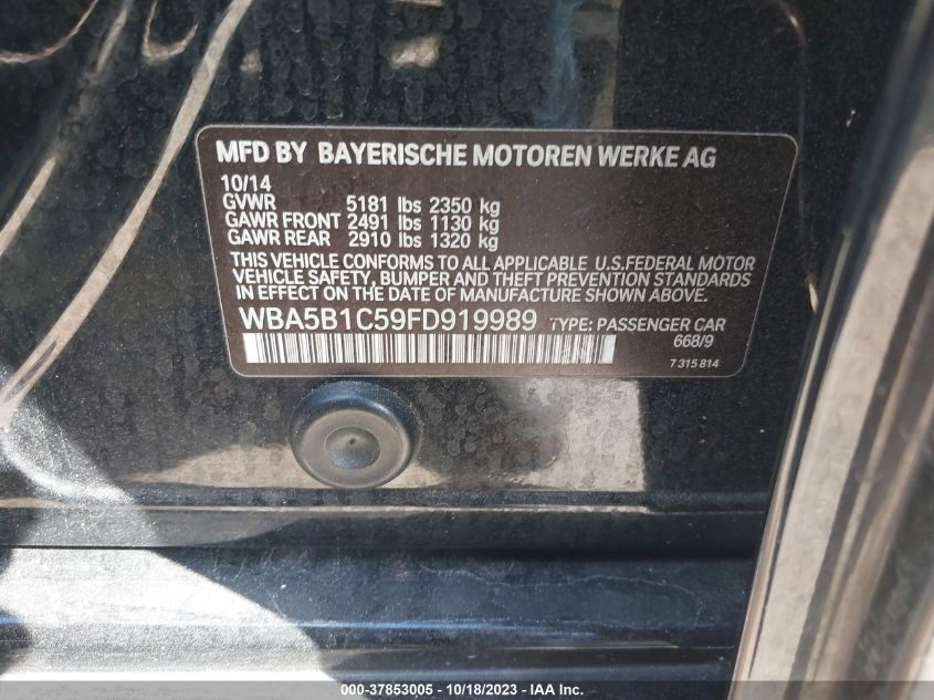 2015 BMW 535I WBA5B1C59FD919989