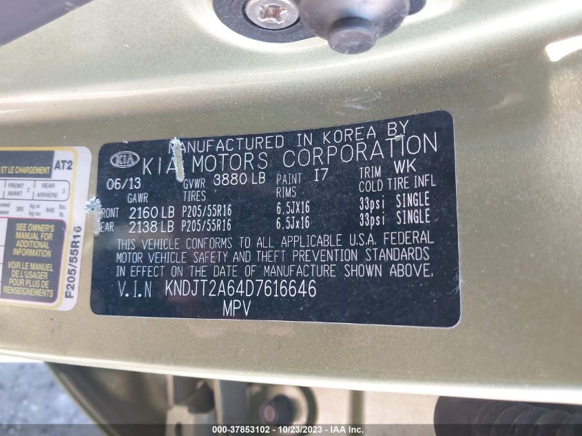2013 KIA SOUL +/!/SPORT - KNDJT2A64D7616646