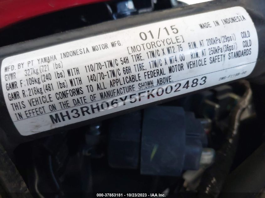 2015 YAMAHA YZFR3 MH3RH06Y5FK002483
