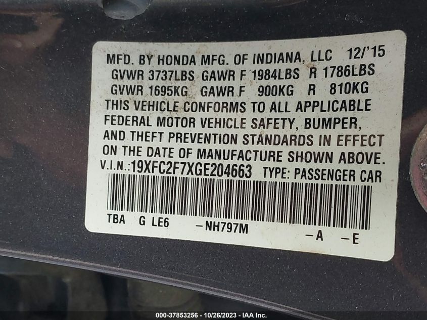 2016 HONDA CIVIC EX - 19XFC2F7XGE204663