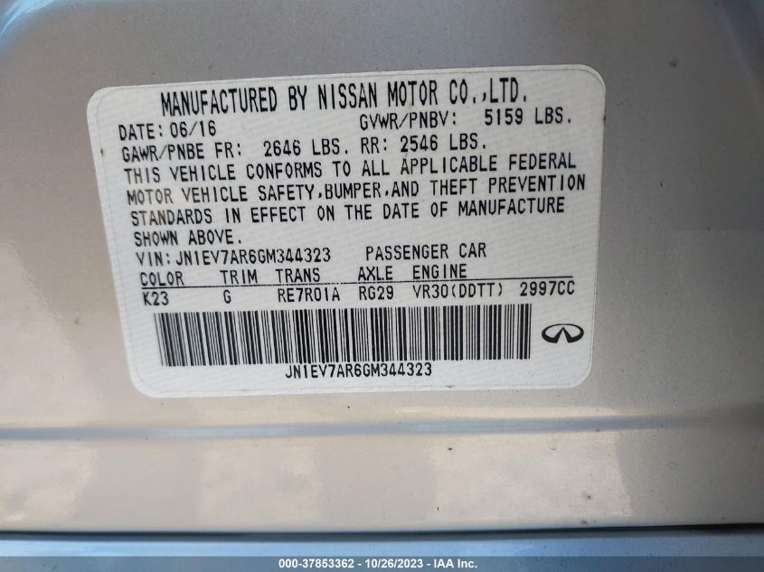 2016 INFINITI Q50 PREMIUM/SPORT - JN1EV7AR6GM344323