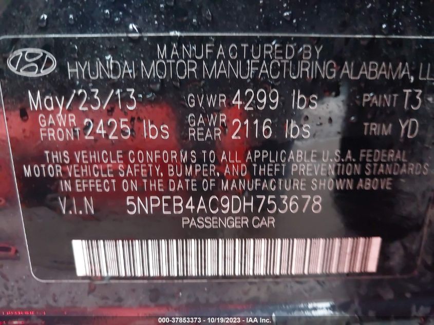 2013 HYUNDAI SONATA GLS PZEV - 5NPEB4AC9DH753678