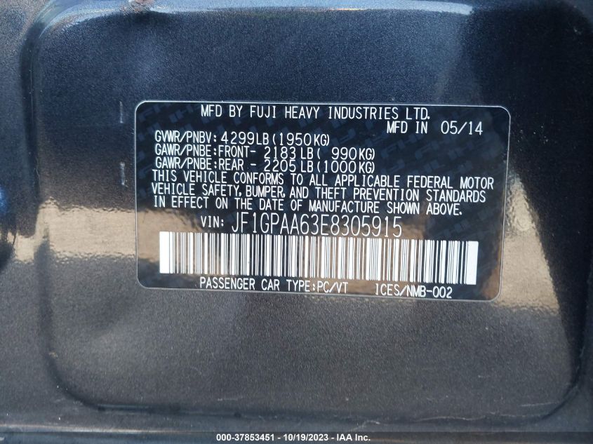 2014 SUBARU IMPREZA WAGON 2.0I - JF1GPAA63E8305915