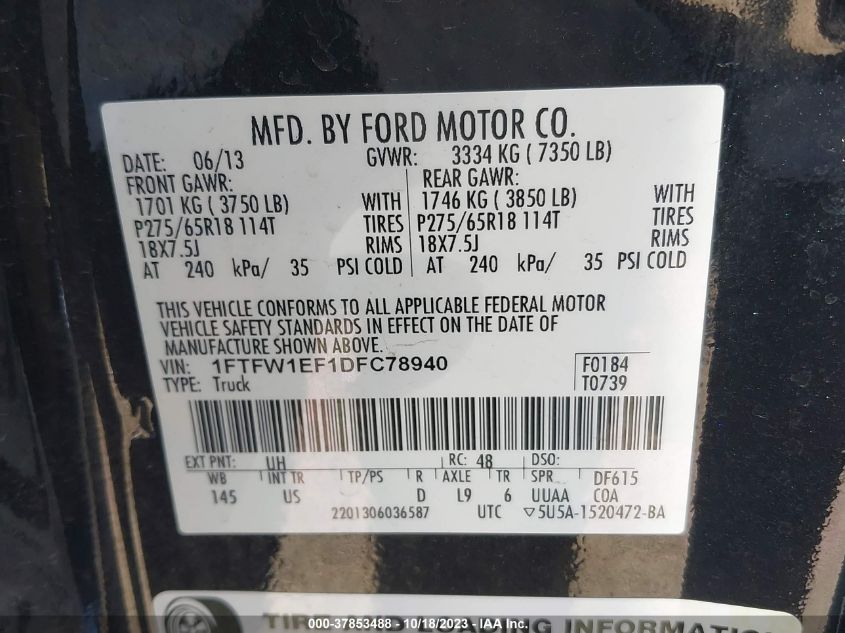 2013 FORD F-150 XL/XLT/FX4/LARIAT - 1FTFW1EF1DFC78940