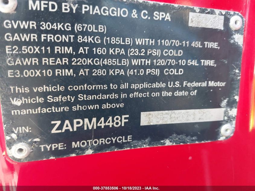2009 VESPA LX 150 ZAPM448FX95602120