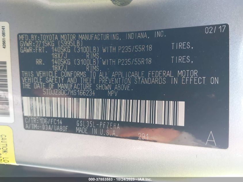 2017 TOYOTA SIENNA LE - 5TDJZ3DC7HS166234