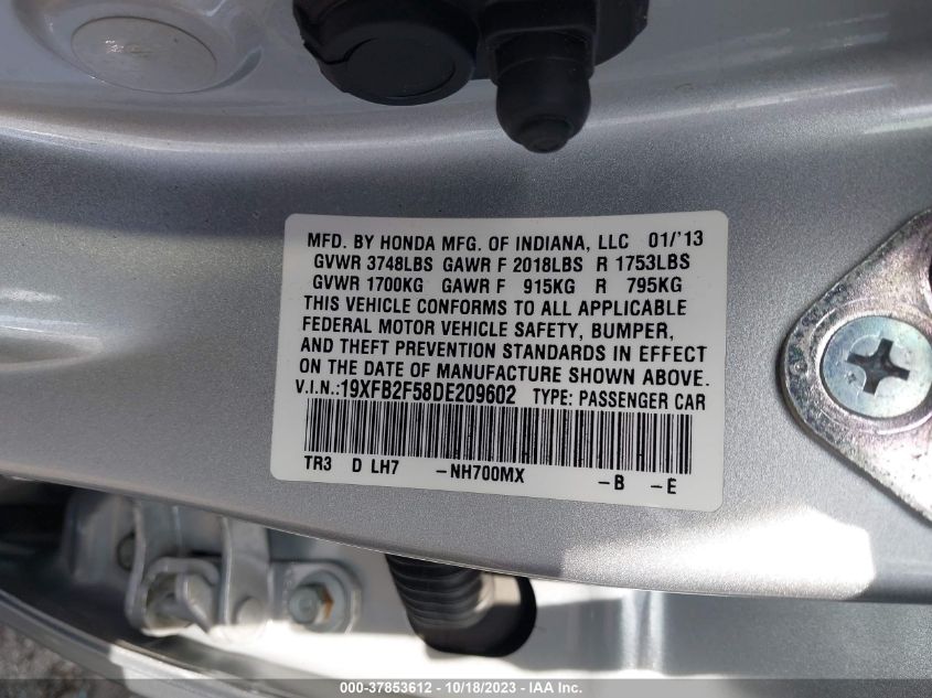 2013 HONDA CIVIC SDN LX - 19XFB2F58DE209602