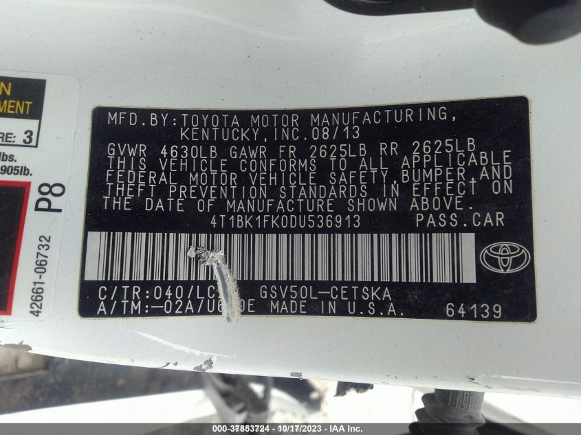 2013 TOYOTA CAMRY SE/XLE - 4T1BK1FK0DU536913