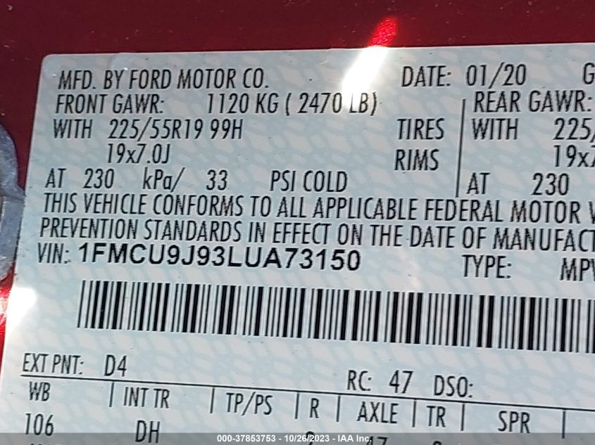 2020 FORD ESCAPE TITANIUM - 1FMCU9J93LUA73150