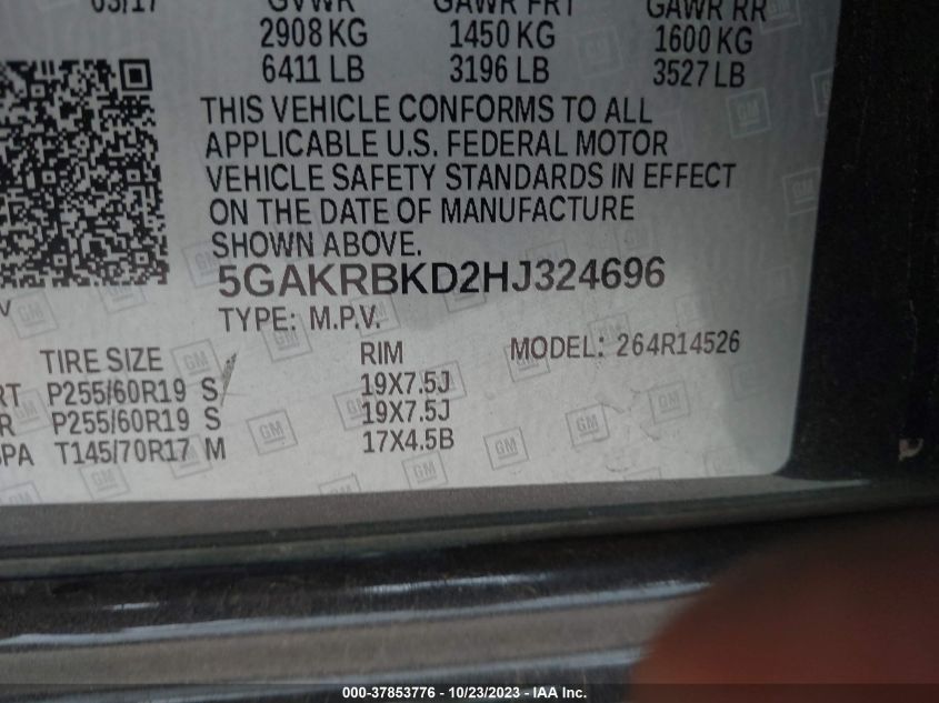 2017 BUICK ENCLAVE - 5GAKRBKD2HJ324696