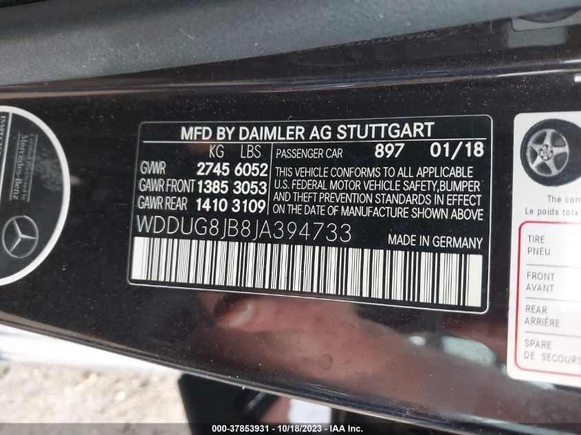 2018 MERCEDES-BENZ AMG S 63 4MATIC WDDUG8JB8JA394733