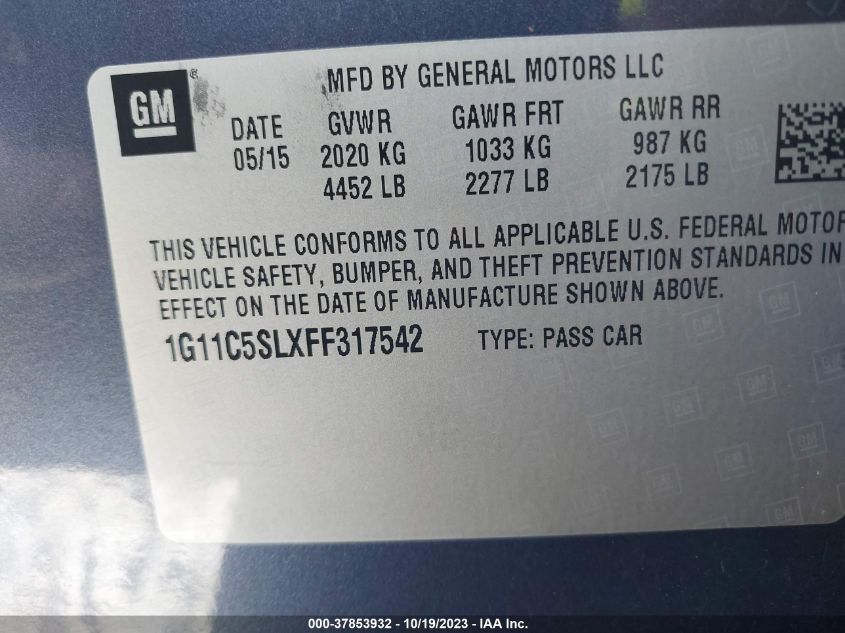 2015 CHEVROLET MALIBU LT - 1G11C5SLXFF317542