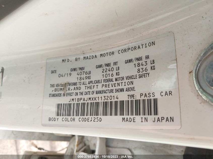 2019 MAZDA MAZDA3 - JM1BPAJMXK1132014