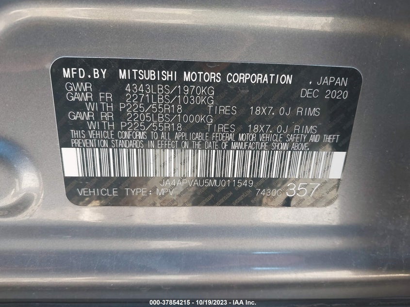 VIN JA4APVAU5MU011549 2021 MITSUBISHI OUTLANDER SPORT SE