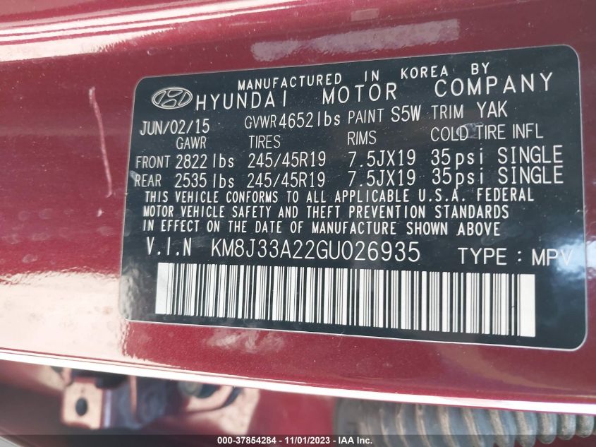2016 HYUNDAI TUCSON LIMITED - KM8J33A22GU026935