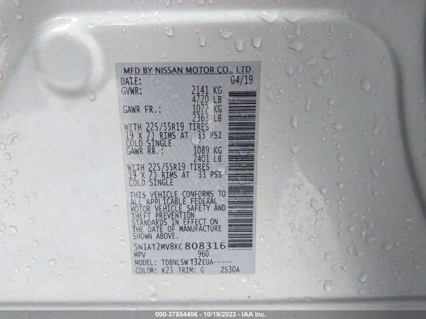 2019 NISSAN ROGUE SL - 5N1AT2MV8KC808316