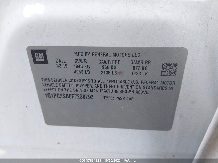 2015 CHEVROLET CRUZE LT - 1G1PC5SB0F7230793