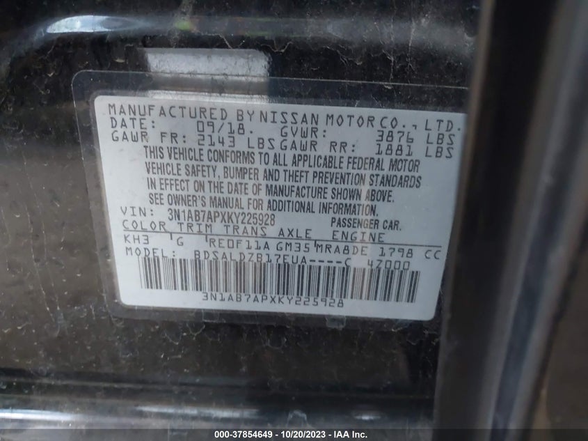 VIN 3N1AB7APXKY225928 2019 NISSAN SENTRA S/SV/SR/SL