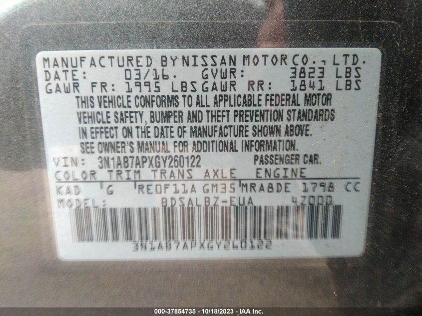 2016 NISSAN SENTRA S - 3N1AB7APXGY260122