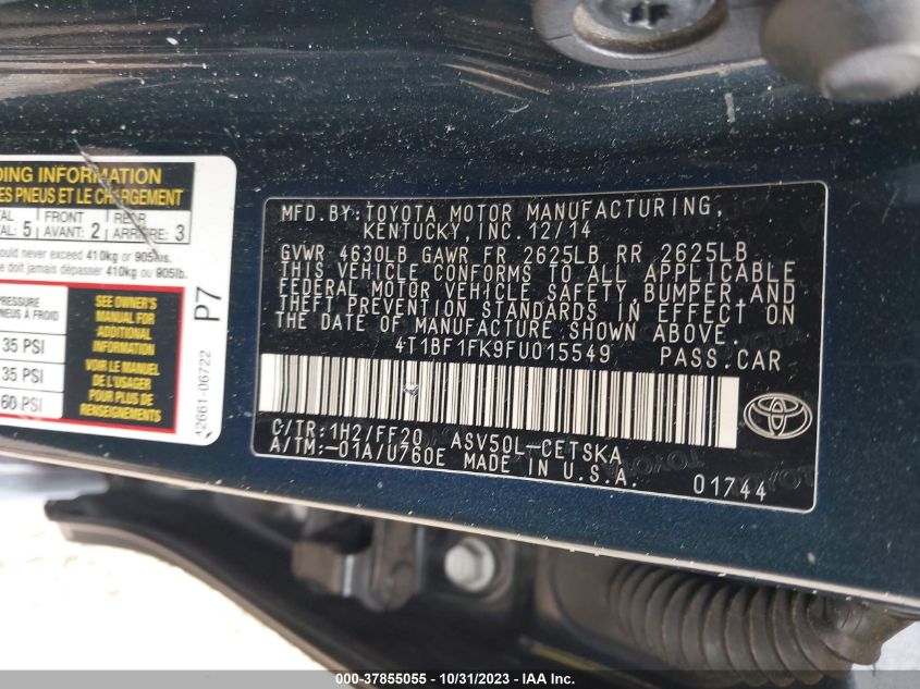 2015 TOYOTA CAMRY LE/XLE/SE/XSE - 4T1BF1FK9FU015549