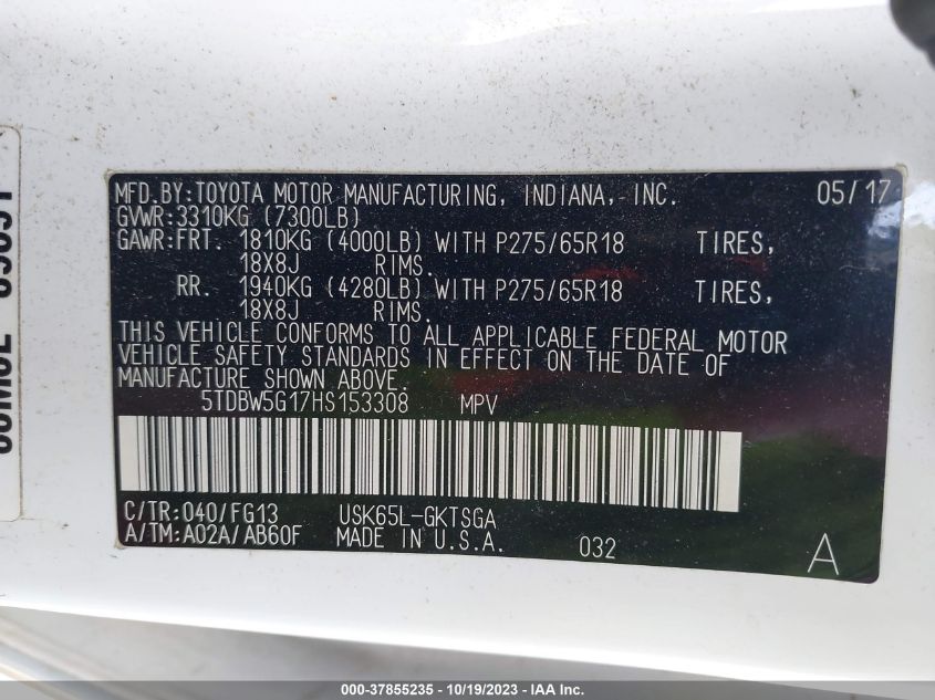 2017 TOYOTA SEQUOIA SR5 - 5TDBW5G17HS153308