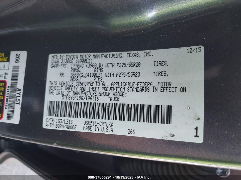 2016 TOYOTA TUNDRA 2WD TRUCK LTD - 5TFSY5F19GX196116