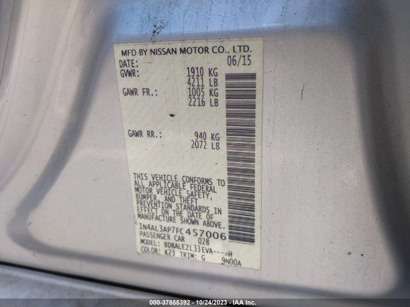 2015 NISSAN ALTIMA 2.5 S - 1N4AL3AP7FC457006