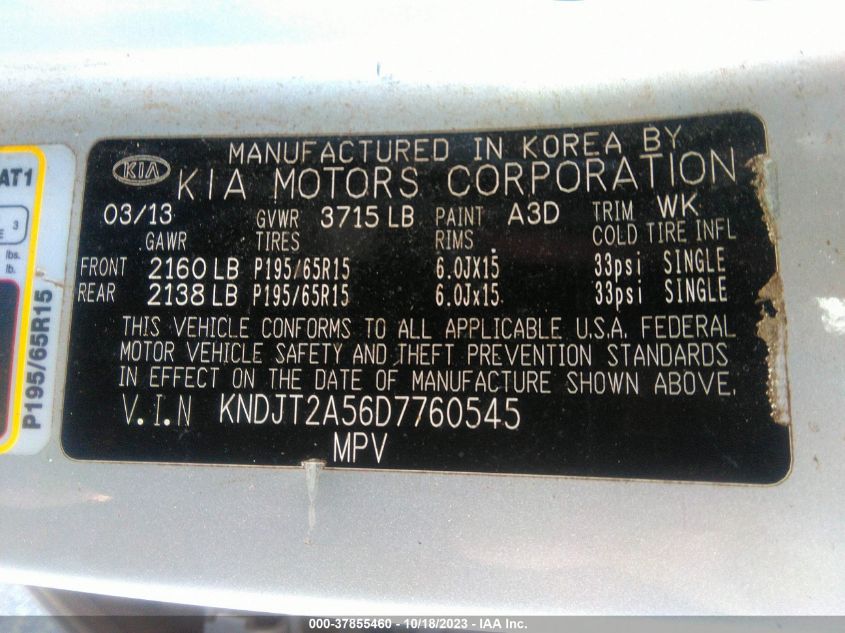 2013 KIA SOUL BASE - KNDJT2A56D7760545