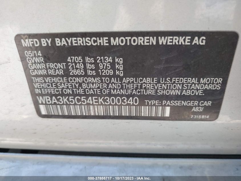 2014 BMW 328D XDRIVE - WBA3K5C54EK300340