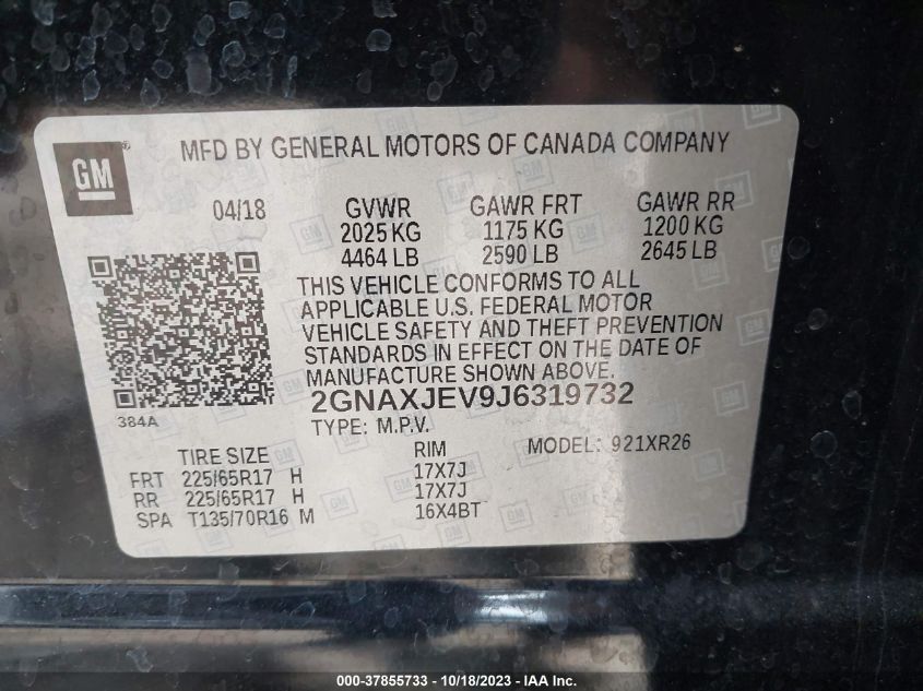 2018 CHEVROLET EQUINOX LT - 2GNAXJEV9J6319732