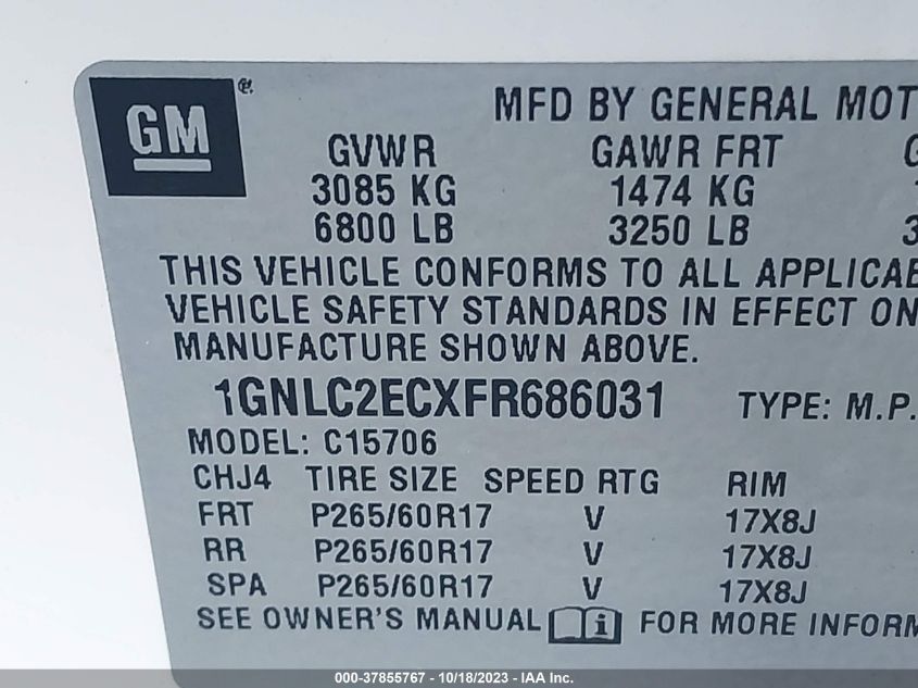 2015 CHEVROLET TAHOE COMMERCIAL - 1GNLC2ECXFR686031