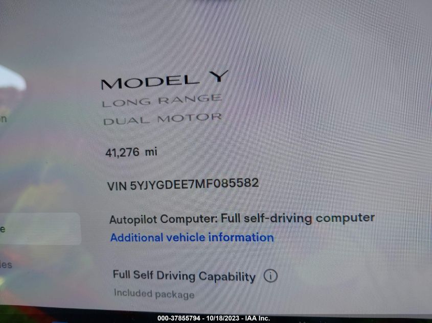 2021 TESLA MODEL Y LONG RANGE - 5YJYGDEE7MF085582