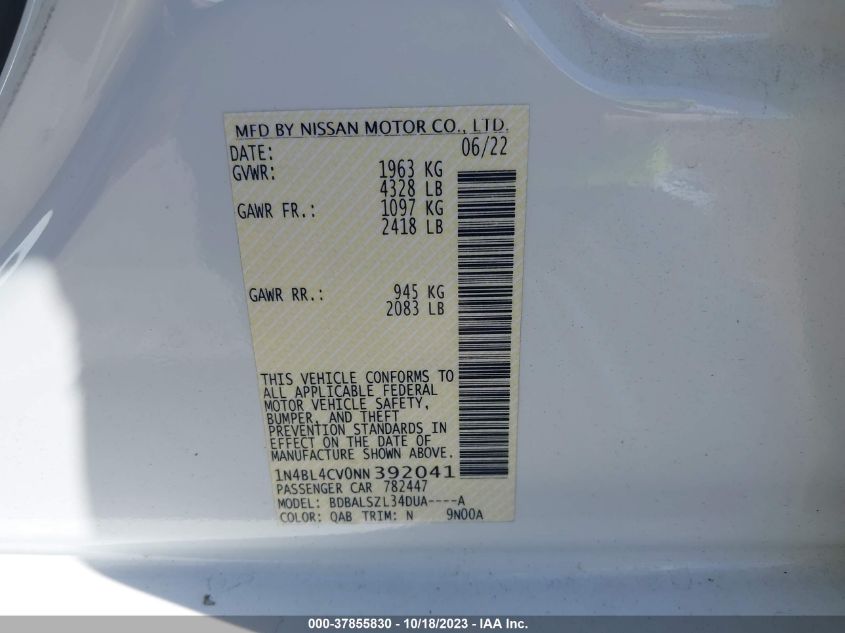 2022 NISSAN ALTIMA 2.5 SR - 1N4BL4CV0NN392041