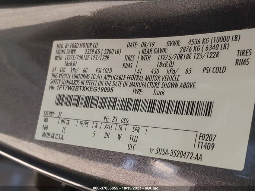 2019 FORD F-250 XL - 1FT7W2BTXKEG19095