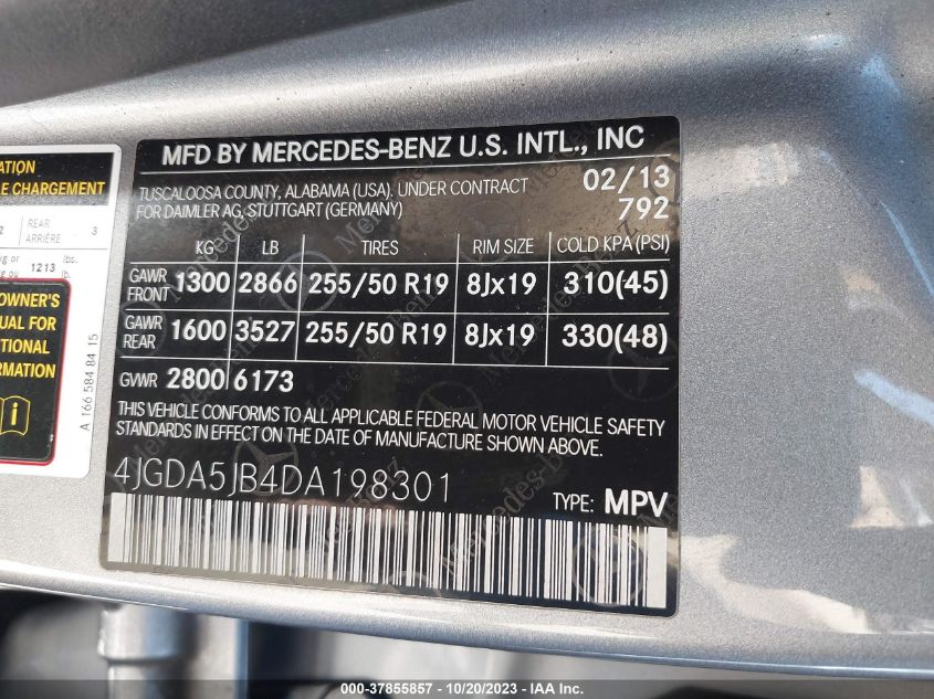 2013 MERCEDES-BENZ ML 350 4JGDA5JB4DA198301