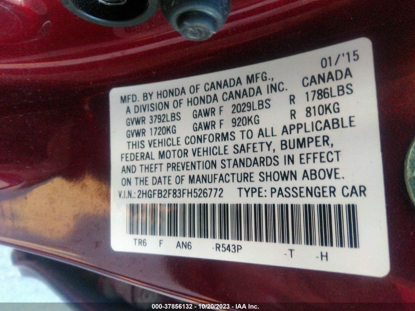 2015 HONDA CIVIC EX - 2HGFB2F83FH526772