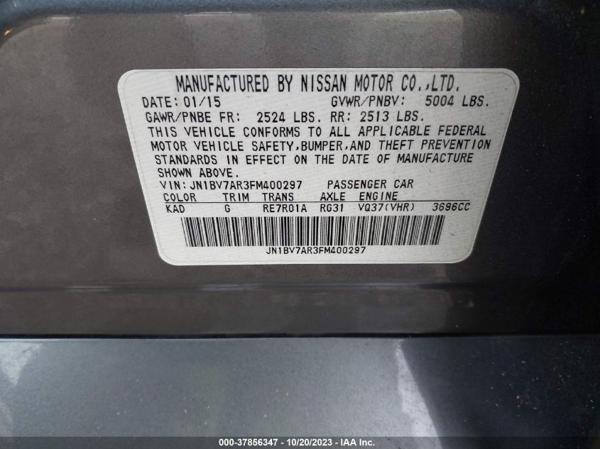 2015 INFINITI Q50 PREMIUM - JN1BV7AR3FM400297