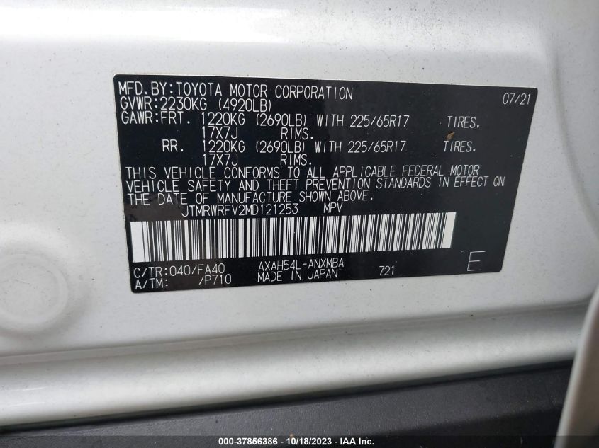 2021 TOYOTA RAV4 XLE - JTMRWRFV2MD121253