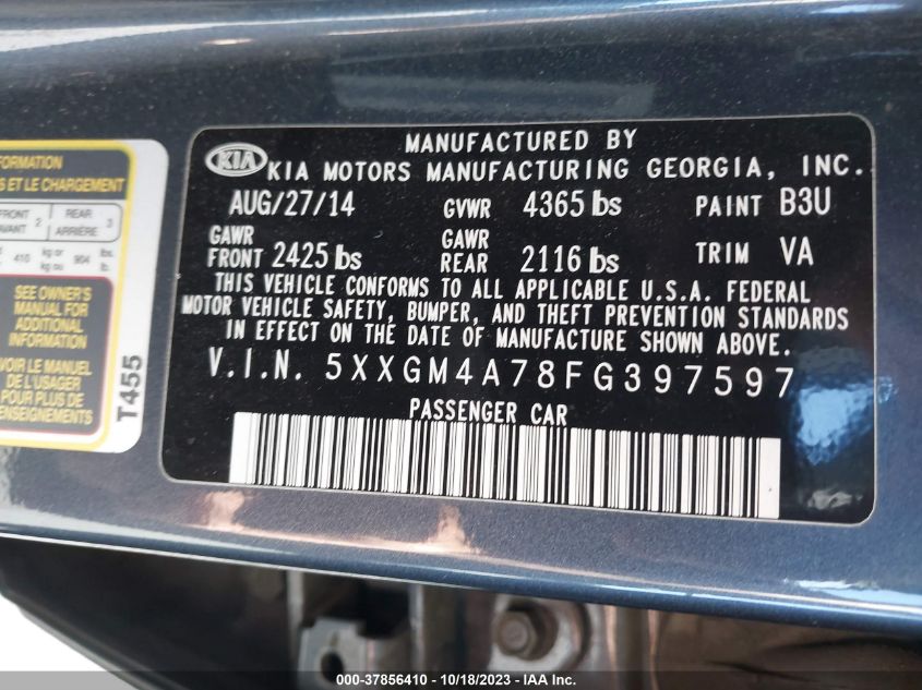 2015 KIA OPTIMA LX - 5XXGM4A78FG397597