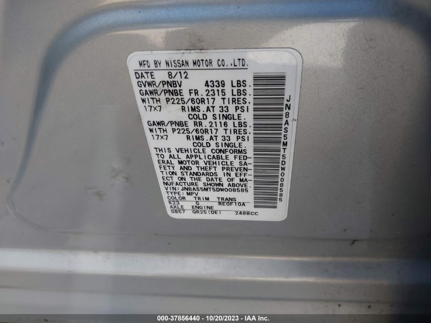 2013 NISSAN ROGUE SV - JN8AS5MT5DW008585