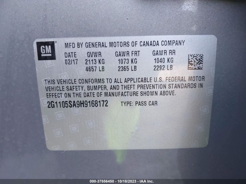 2017 CHEVROLET IMPALA LT - 2G1105SA9H9168172