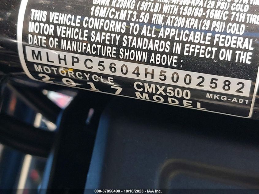 2017 HONDA CMX500 MLHPC5604H5002582
