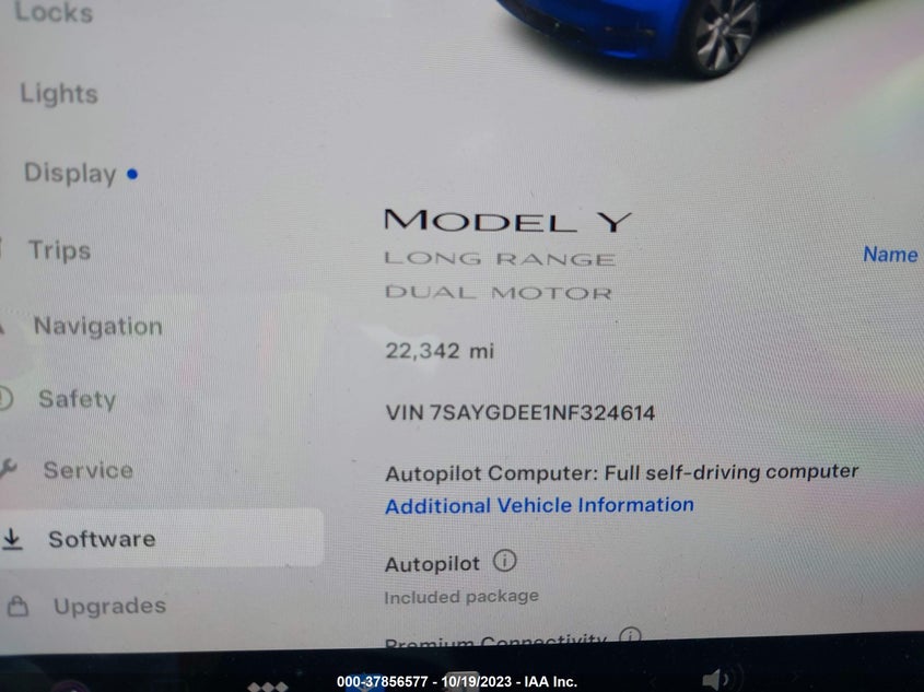 VIN 7SAYGDEE1NF324614 2022 TESLA MODEL Y