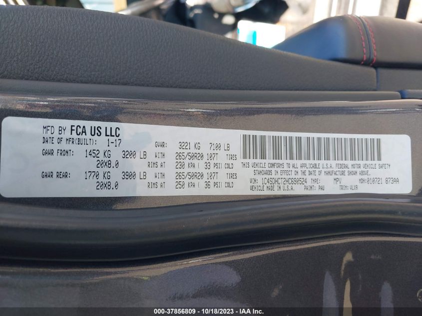 2017 DODGE DURANGO R/T - 1C4SDHCT2HC690524