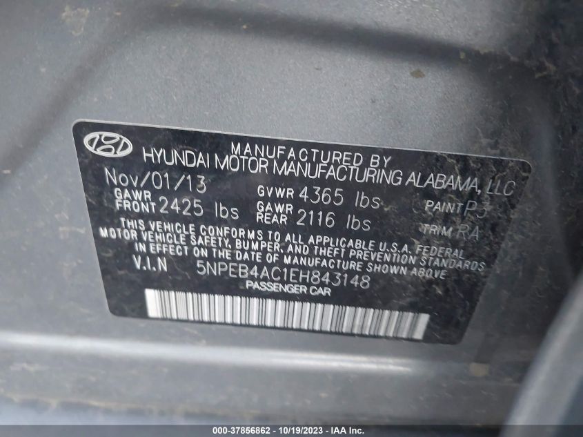 2014 HYUNDAI SONATA GLS - 5NPEB4AC1EH843148