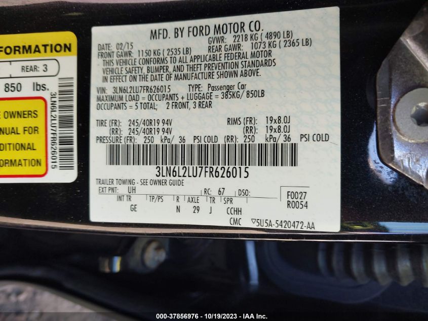 2015 LINCOLN MKZ HYBRID 3LN6L2LU7FR626015