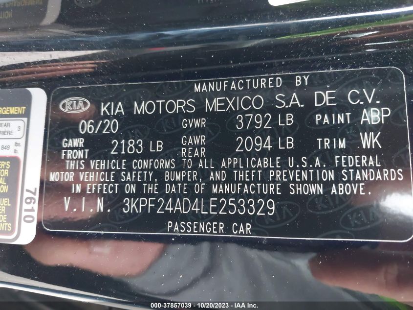 2020 KIA FORTE FE/LXS - 3KPF24AD4LE253329