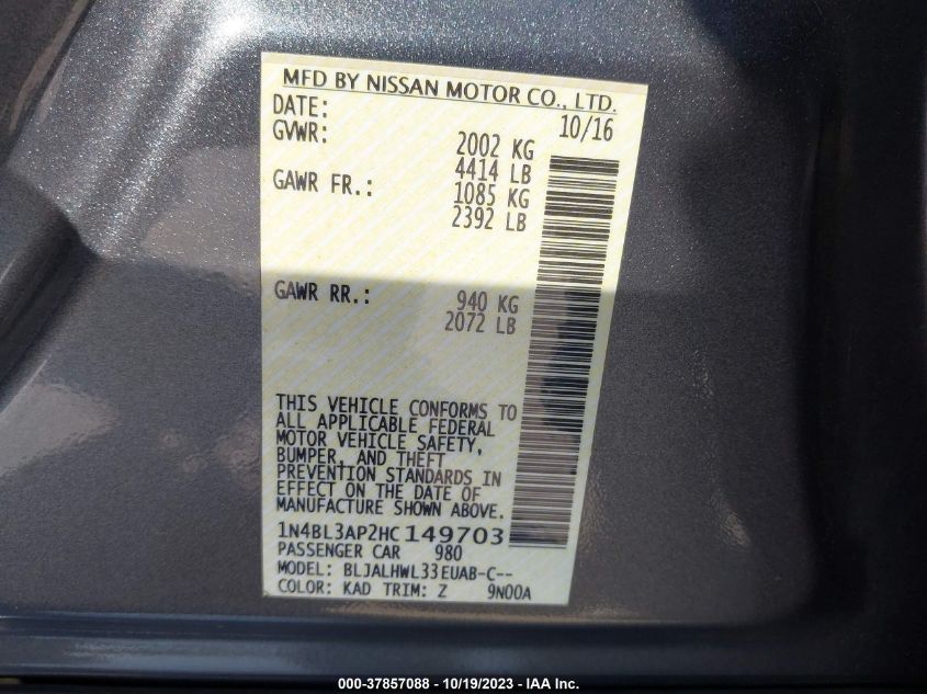 2017 NISSAN ALTIMA 3.5 SR - 1N4BL3AP2HC149703