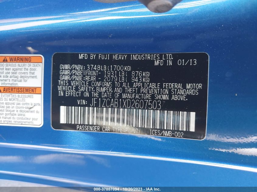 2013 SUBARU BRZ PREMIUM - JF1ZCAB1XD2607503